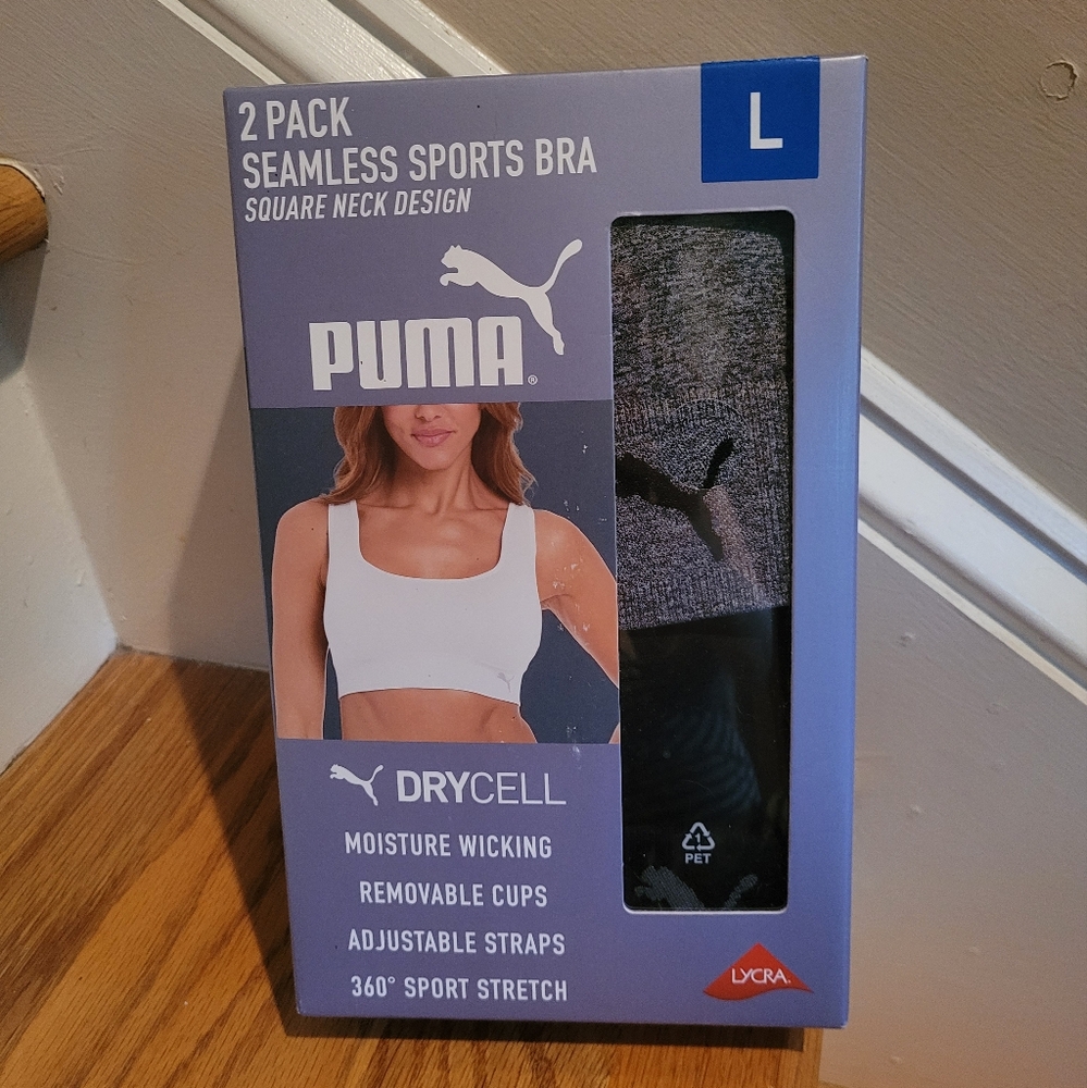 NEW Puma Black and Gray Seamless Sports Bra 2-Pack